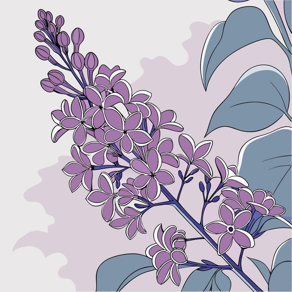 Lilac Flower Branch Purple Floral Illustration Spring Botanical Graphic. vector