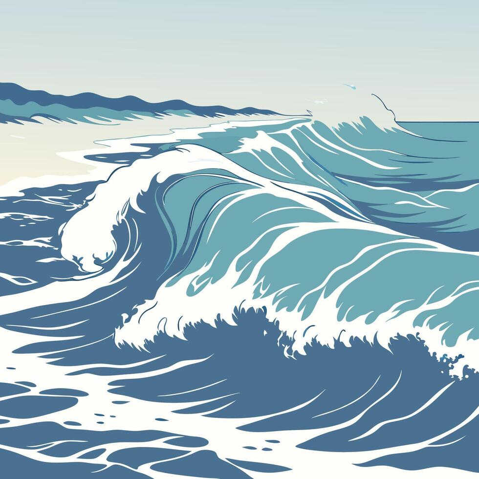 Stylized Ocean Wave Illustration Teal and Blue. vector