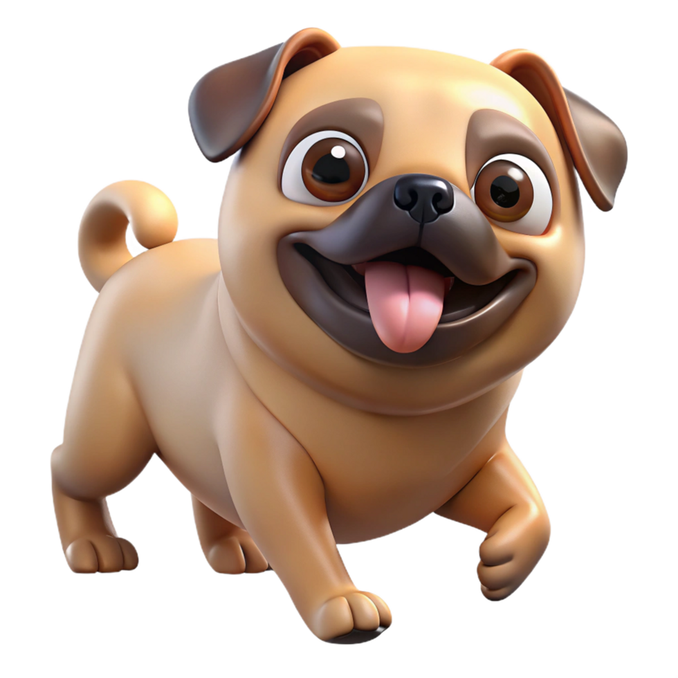 Excited Pug Running at High Speed in Transparent Background png