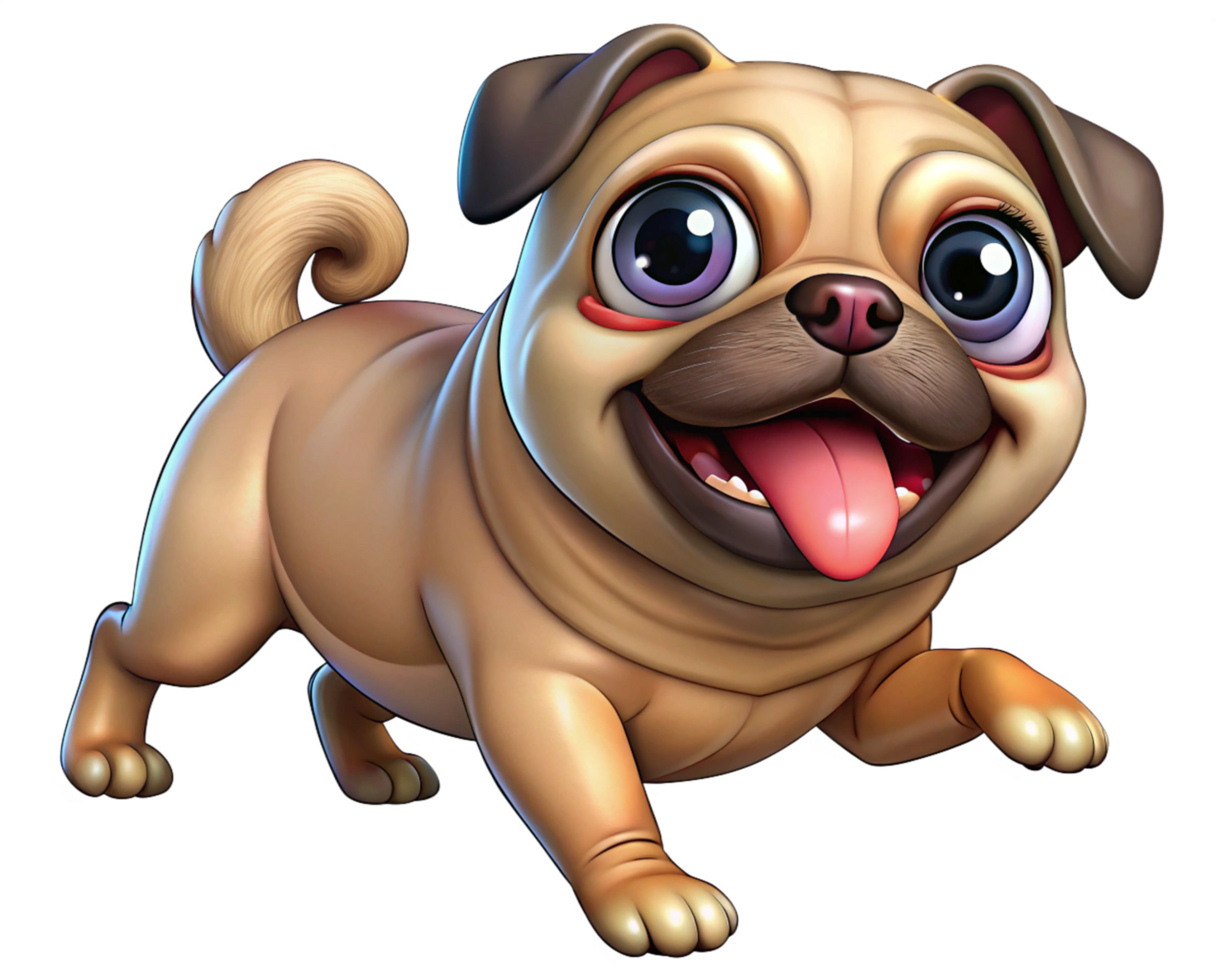 Pug Bounding Forward in Transparent Background png