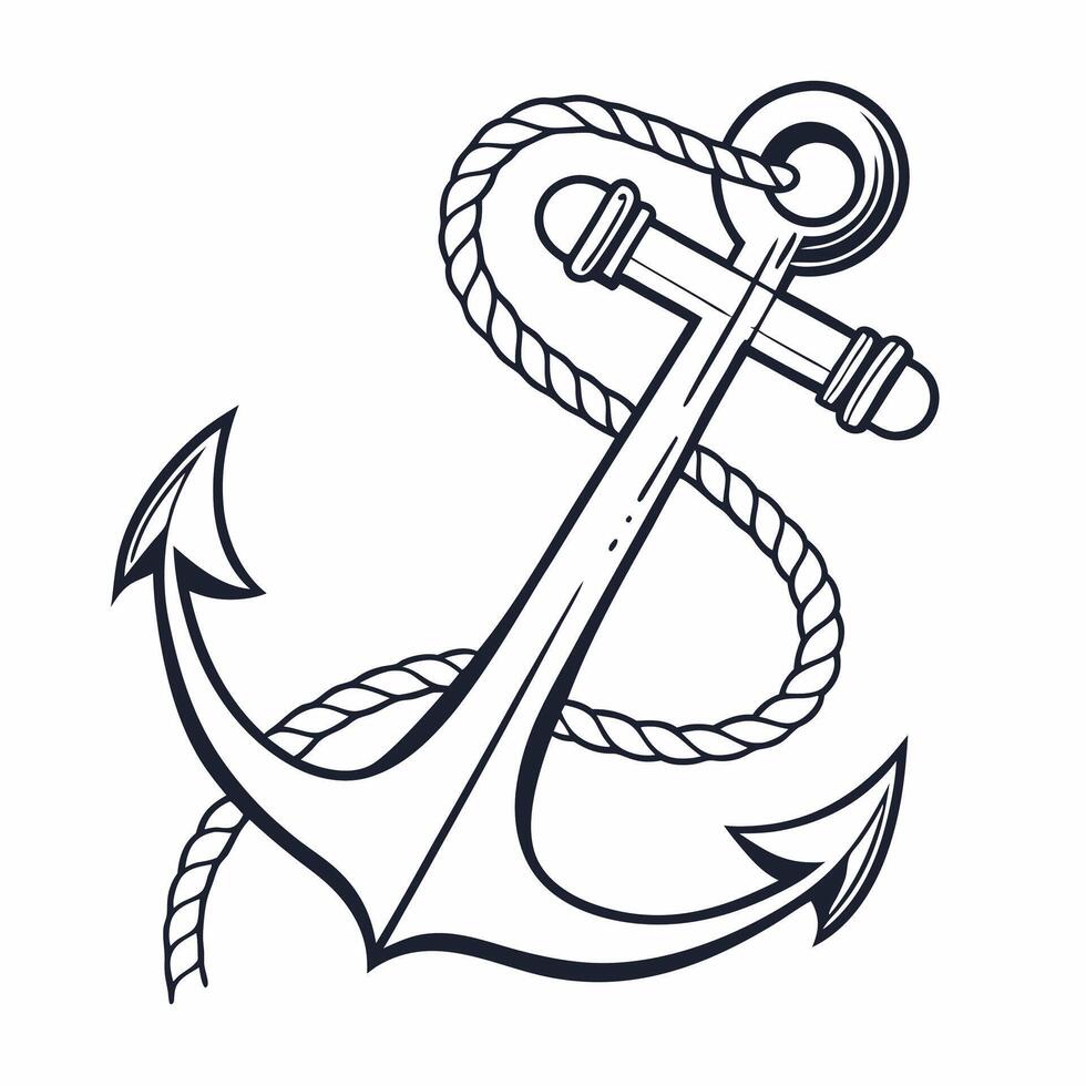 Nautical Anchor with Rope Monochrome Illustration High Resolution Graphic. vector