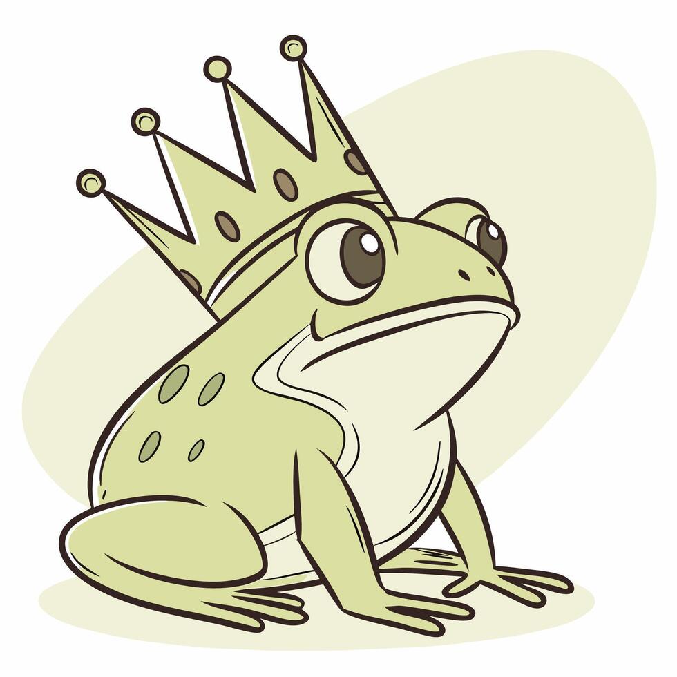Cartoon Frog Prince Adorable Green Amphibian with Golden Crown Whimsical Illustration. vector
