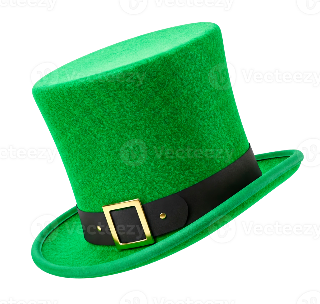 Green leprechaun hat with black band and golden buckle cut out png