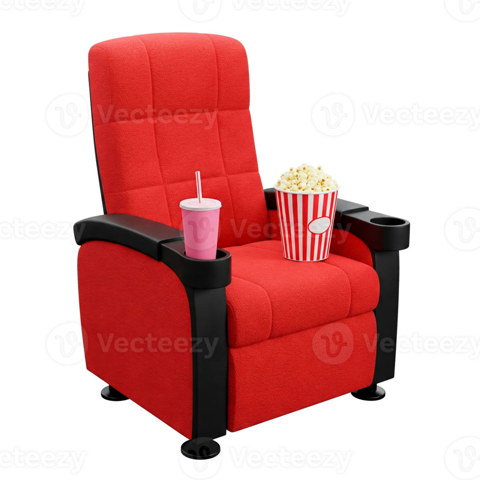 Red cinema seat with popcorn and a soda cup cut out png