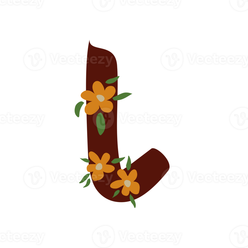Hand writting of letter l with flower decoration png