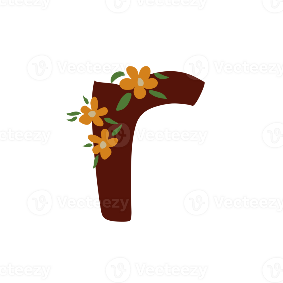 Hand writting of letter r with flower decoration png