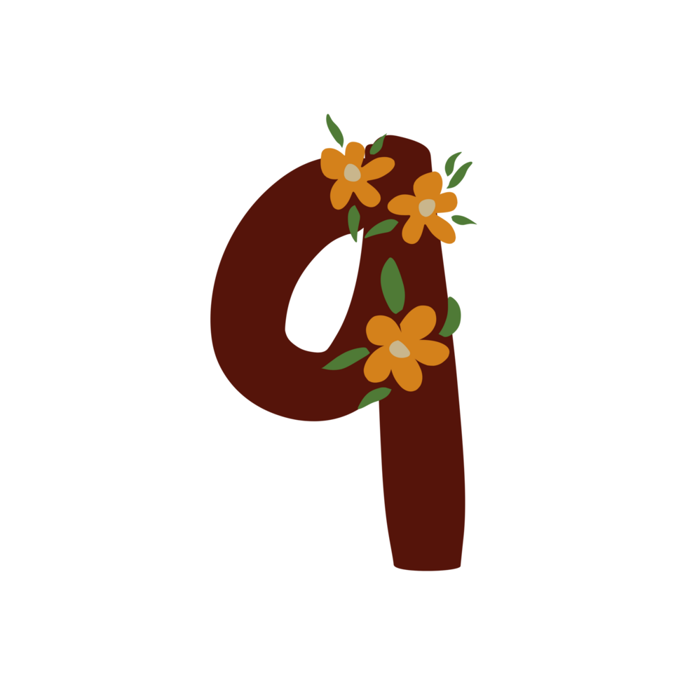 Hand writting of letter q with flower decoration png
