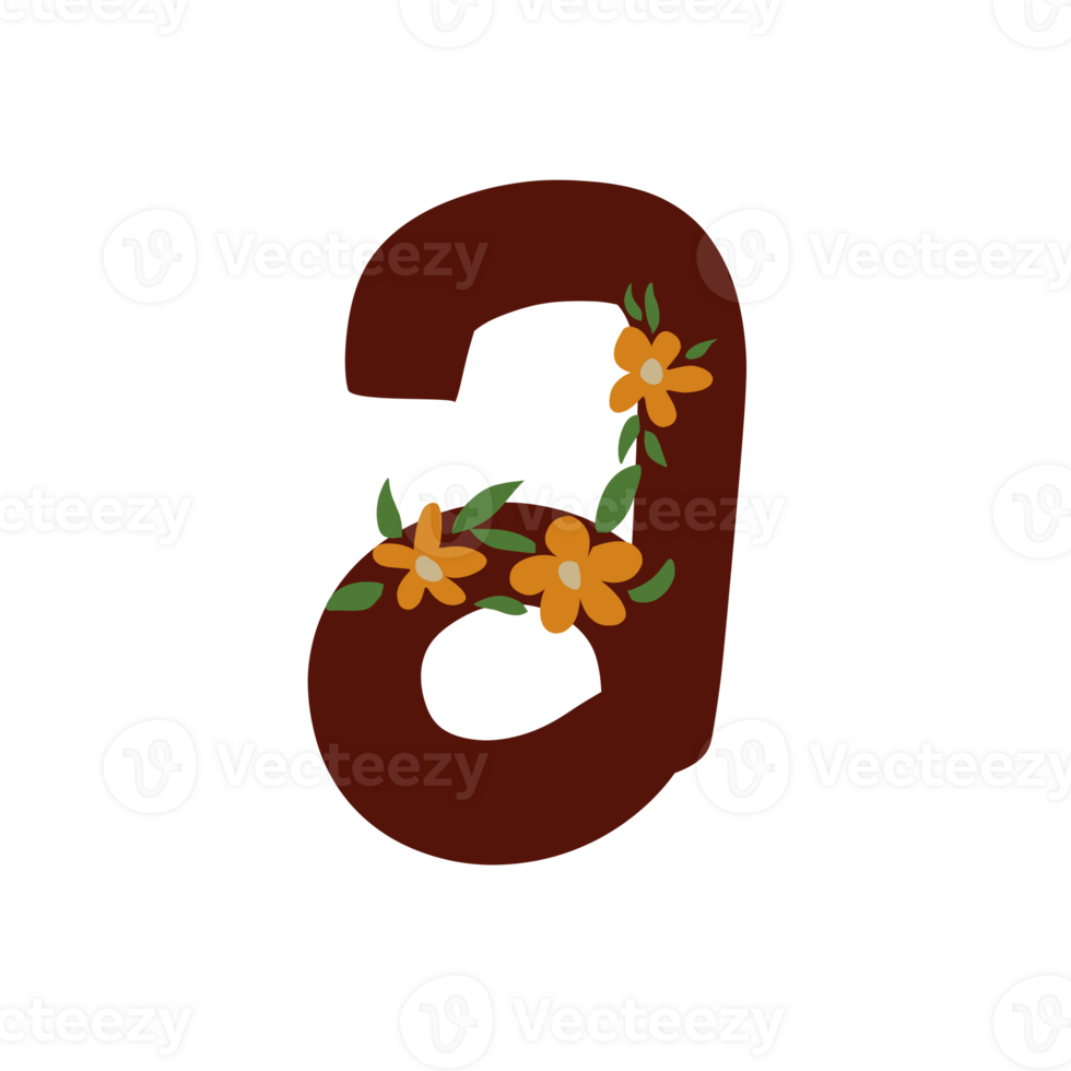 Hand writting of letter a with flower decoration png