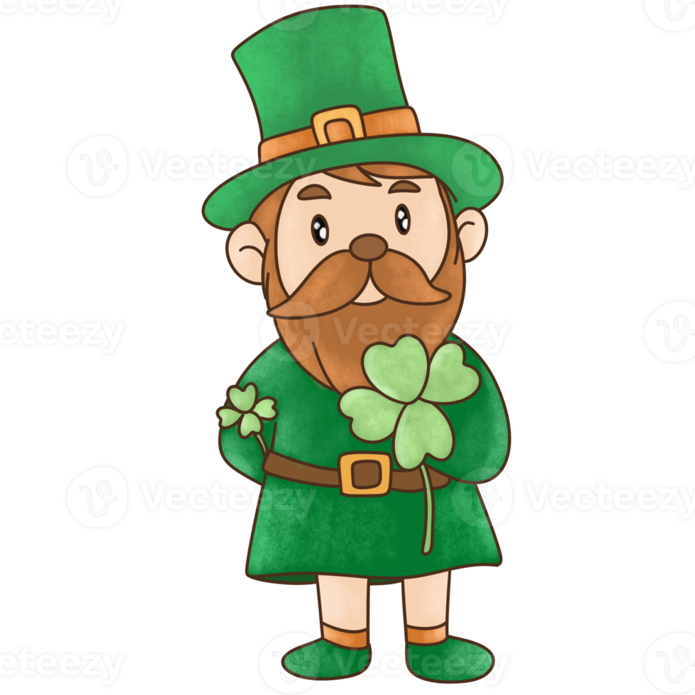 Leprechaun holding four-leaf clover png