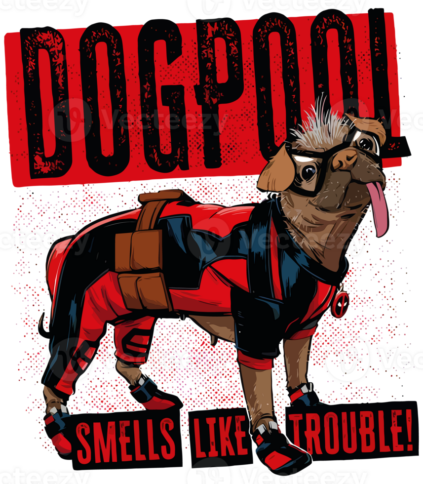 Funny Dogpool Pug Superhero Comic Style T-Shirt Design png