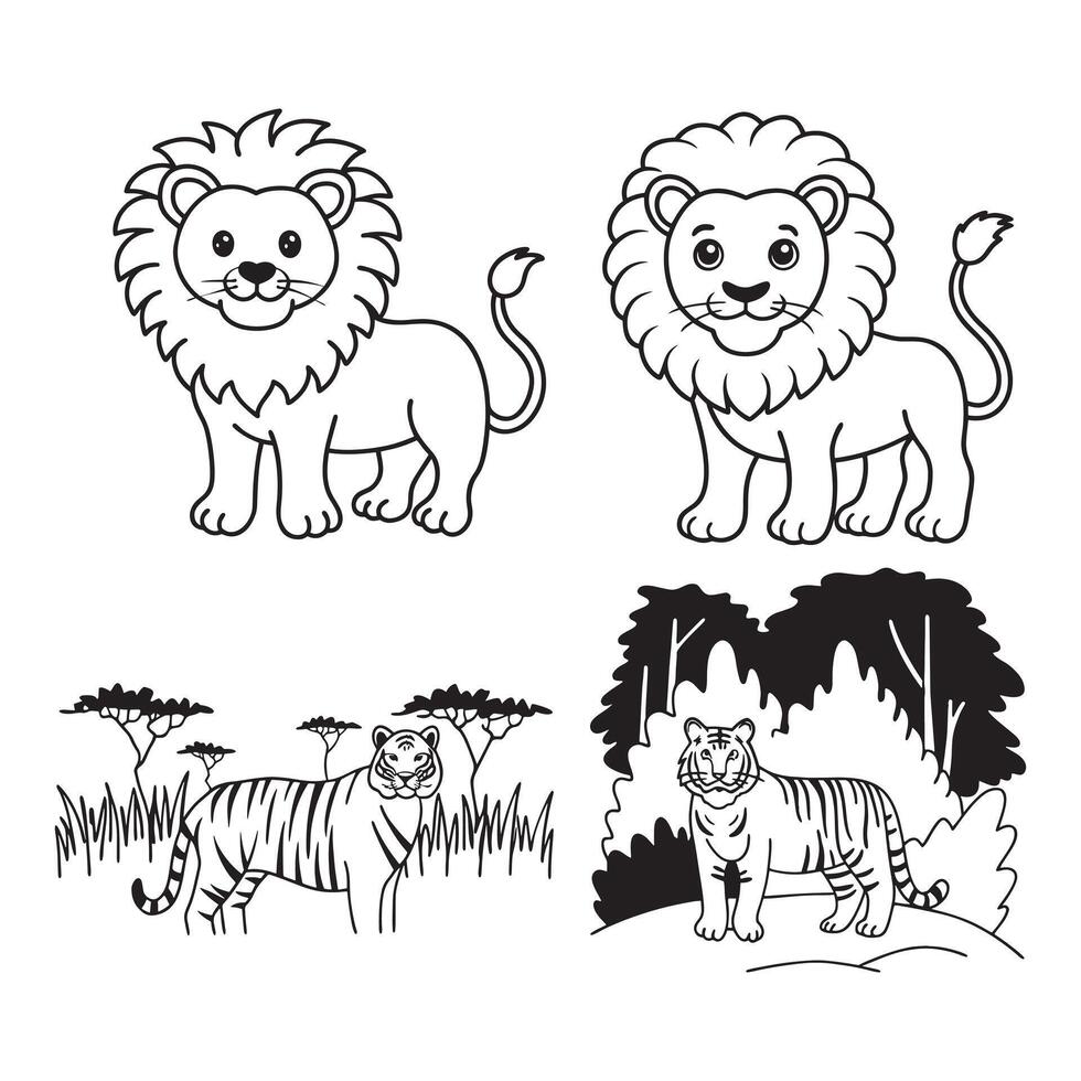 lion and tiger animal vector