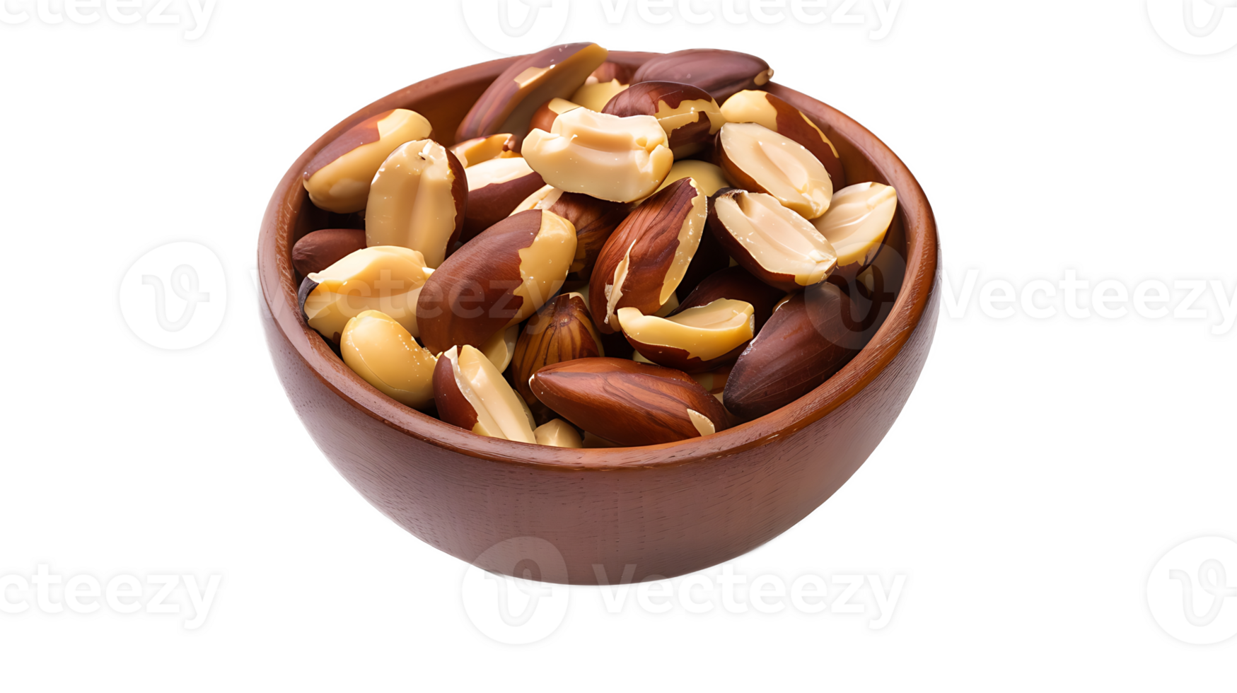 A wooden bowl filled with nuts and seeds png