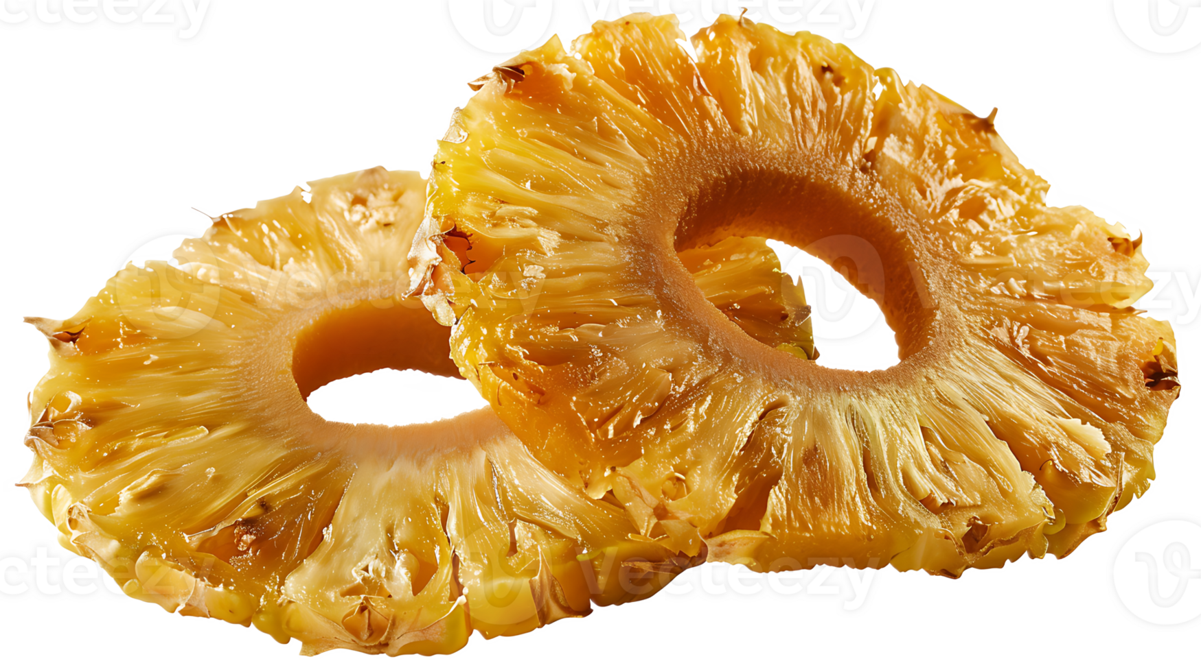 Two slices of pineapple are cut in half png