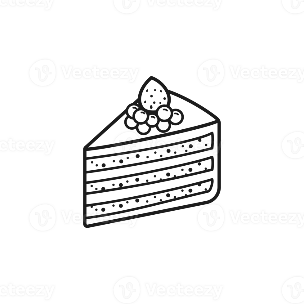 Sweet Cake Slice With Berries Outline Illustration png