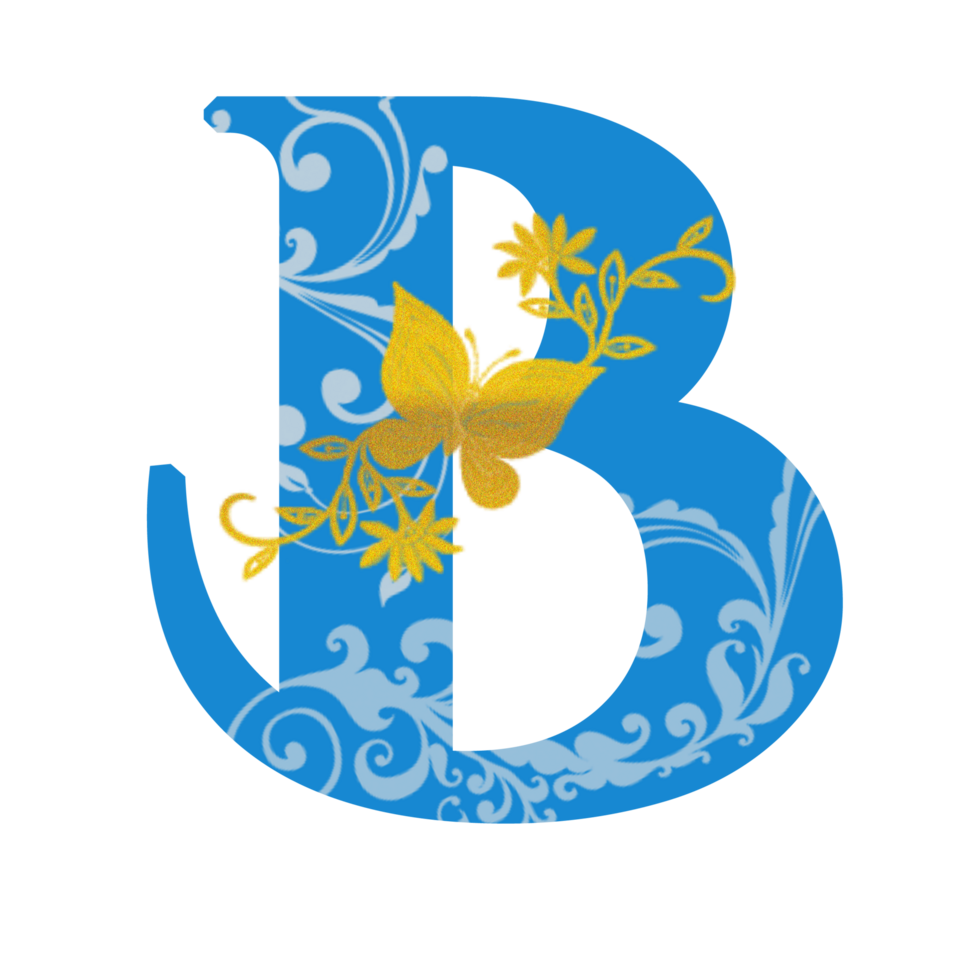 Floral Ornaments and Gold Butterfly on Letter B png
