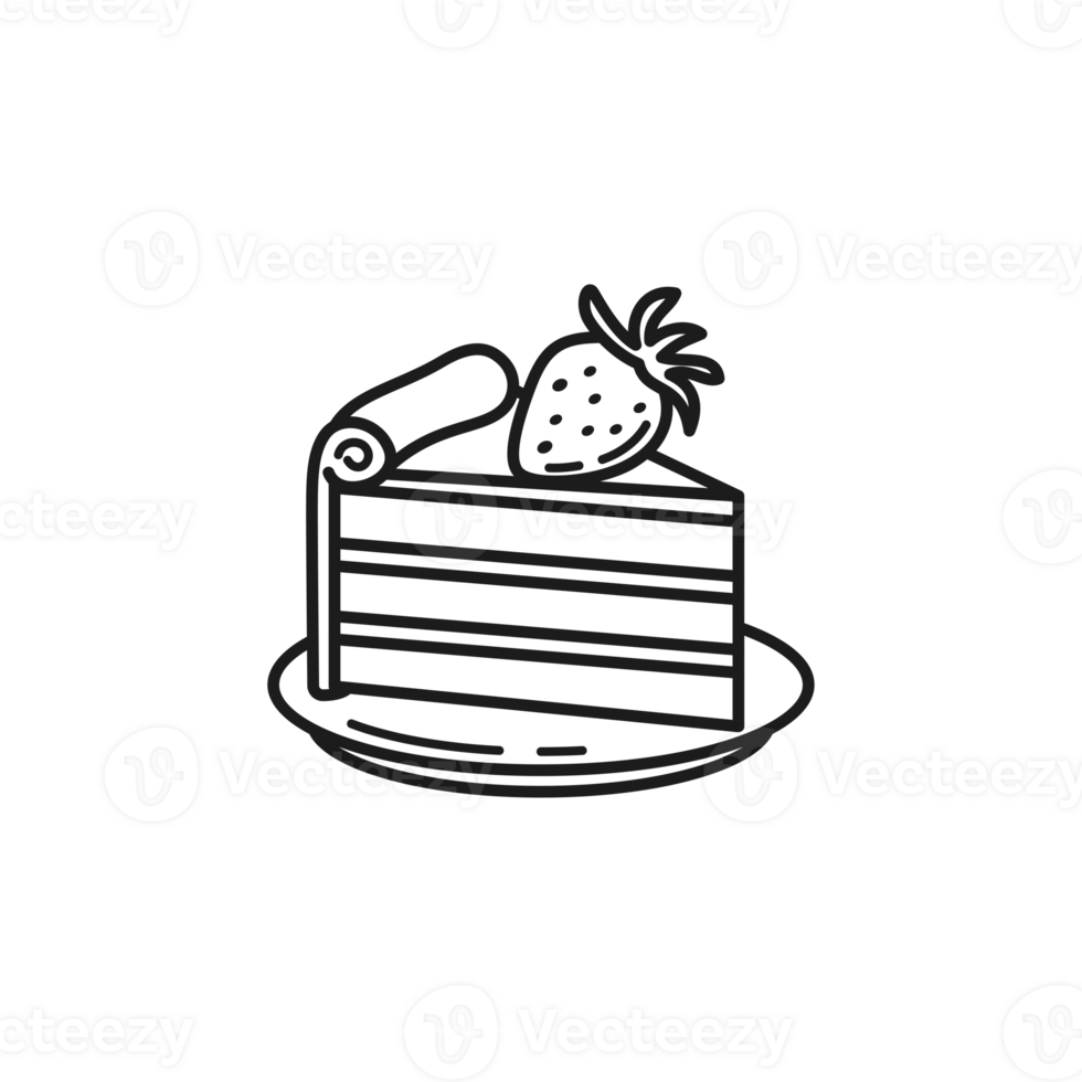 Cake Slice on Plate with Strawberry Outline Illustration png