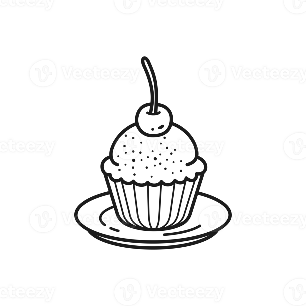 Hand-Drawn Cupcake with Cherry on Top Minimalist Line Art png