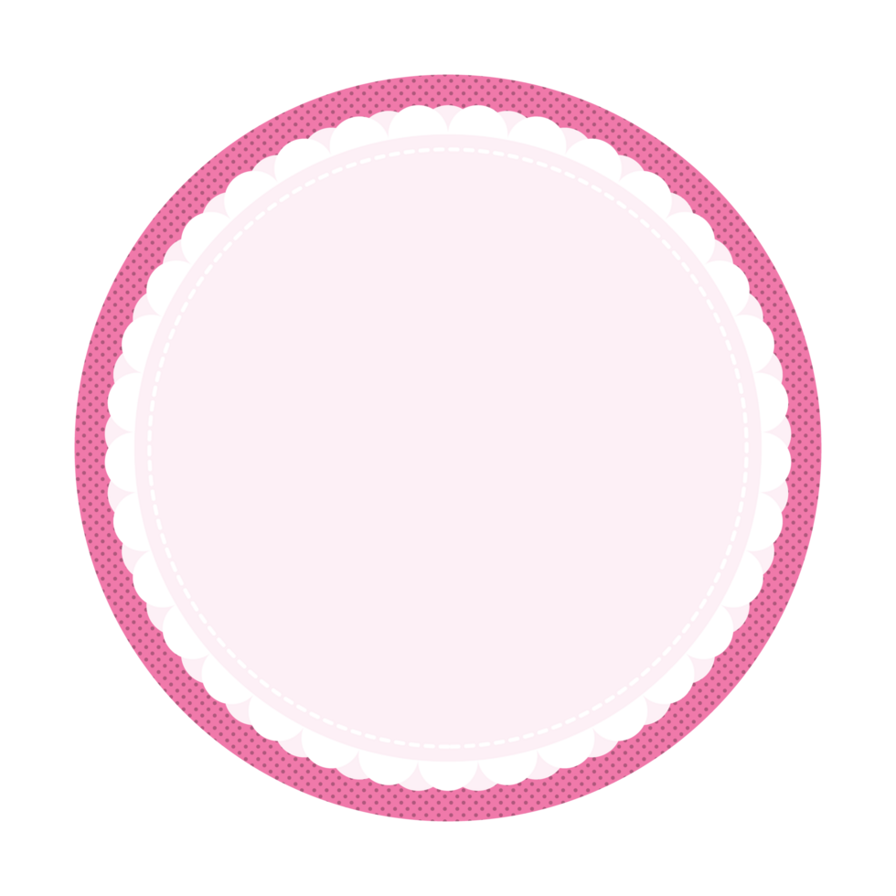 Soft Pink Round Label with White Scalloped Lace Frame png
