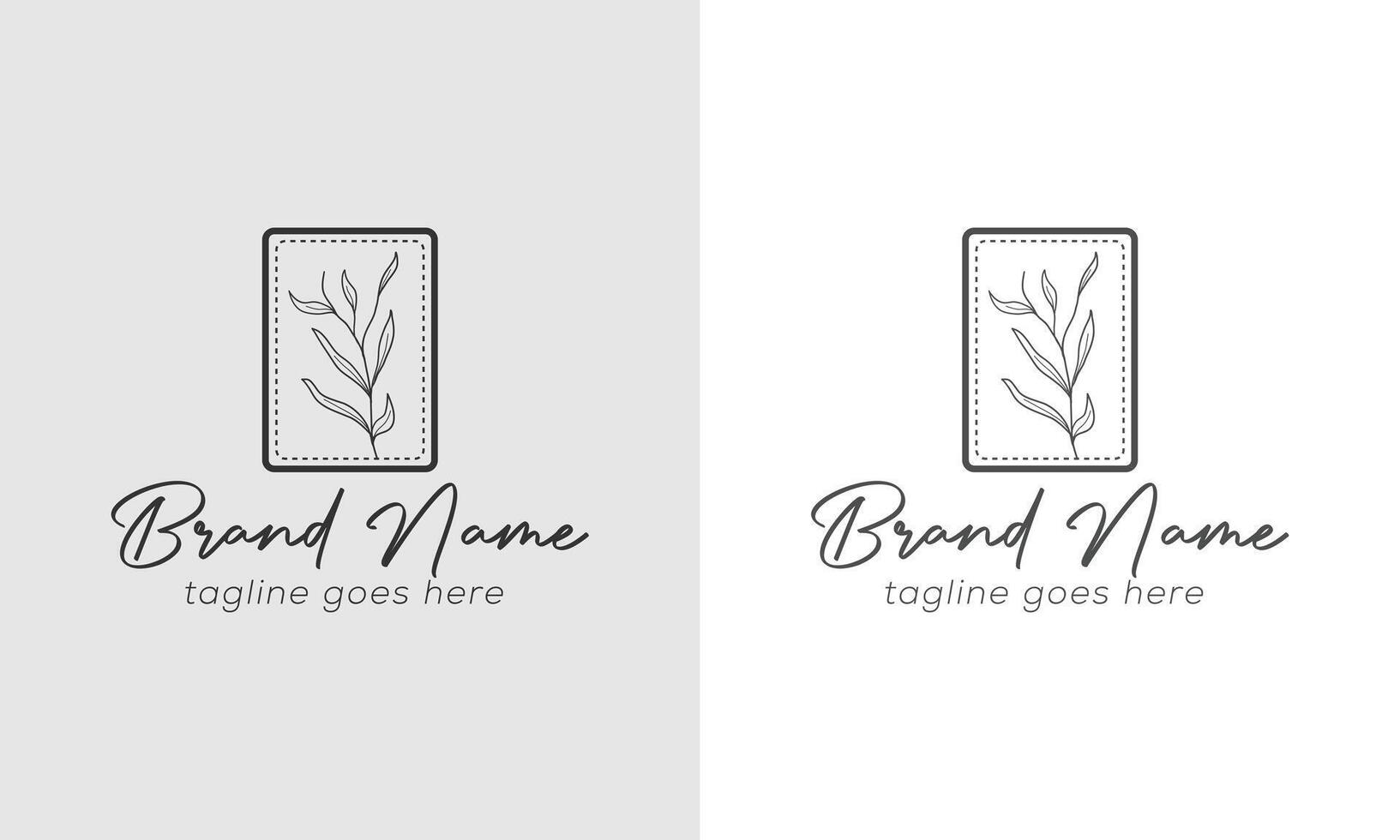 Elegant Botanical Logo Design with Rectangle Frame and Script Typography vector