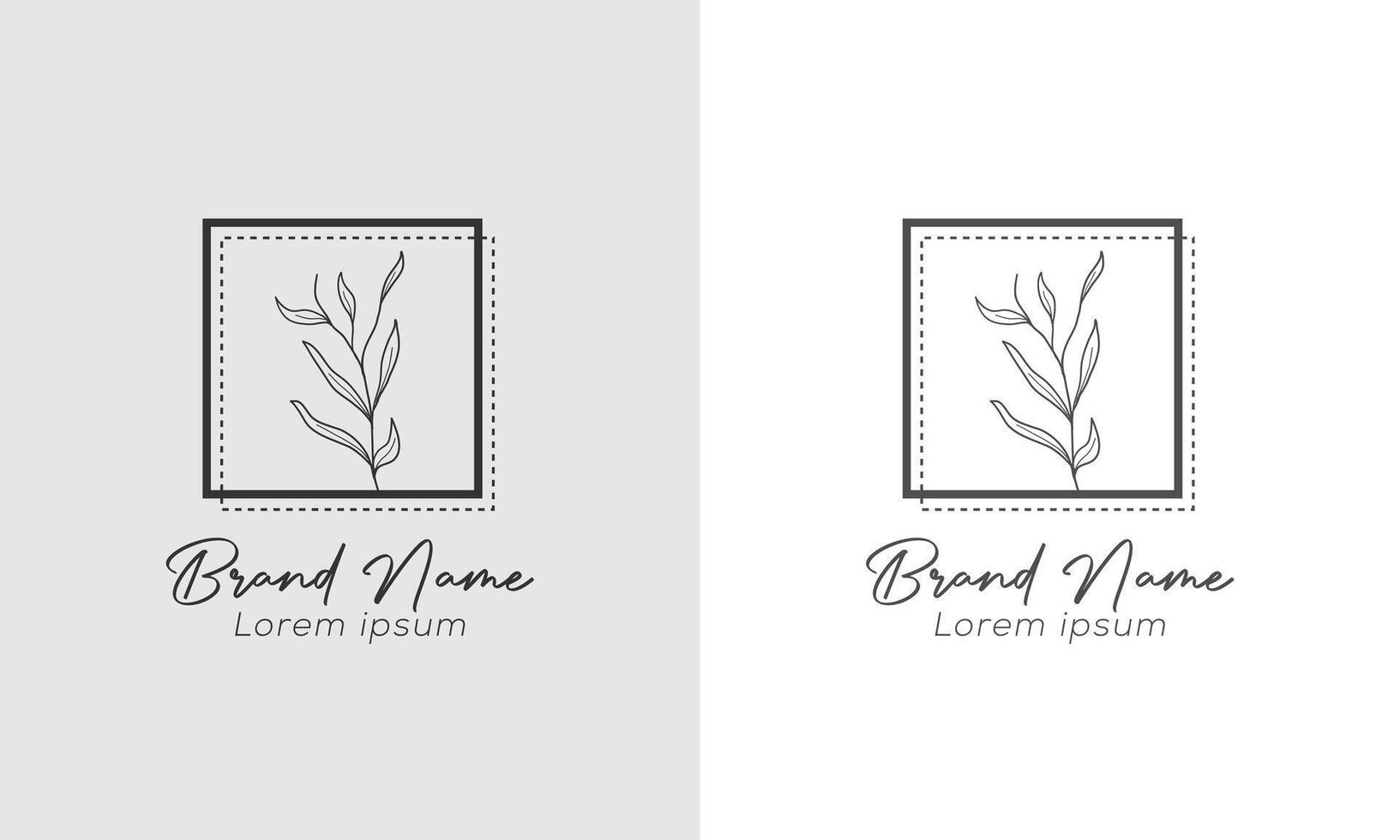 Elegant Botanical Logo Design with Square Frame and Leaf Illustration vector