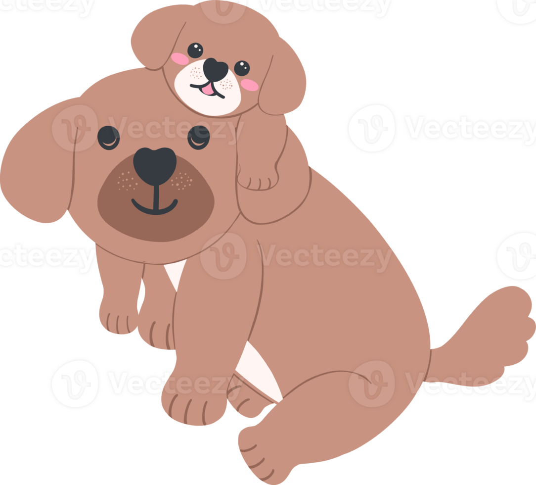 Father's Day Dog Dad and Baby A puppy rides on its father's back Illustration in Cute Cartoon Flat Design png