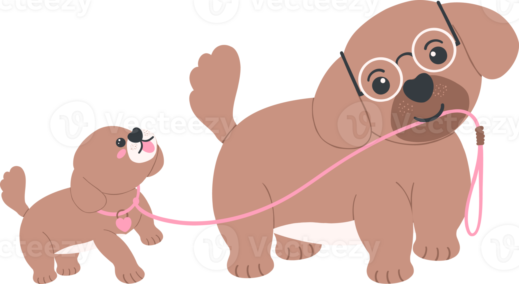Father's Day Dog Dad and Baby Father leads puppy Illustration in Cute Cartoon Flat Design png