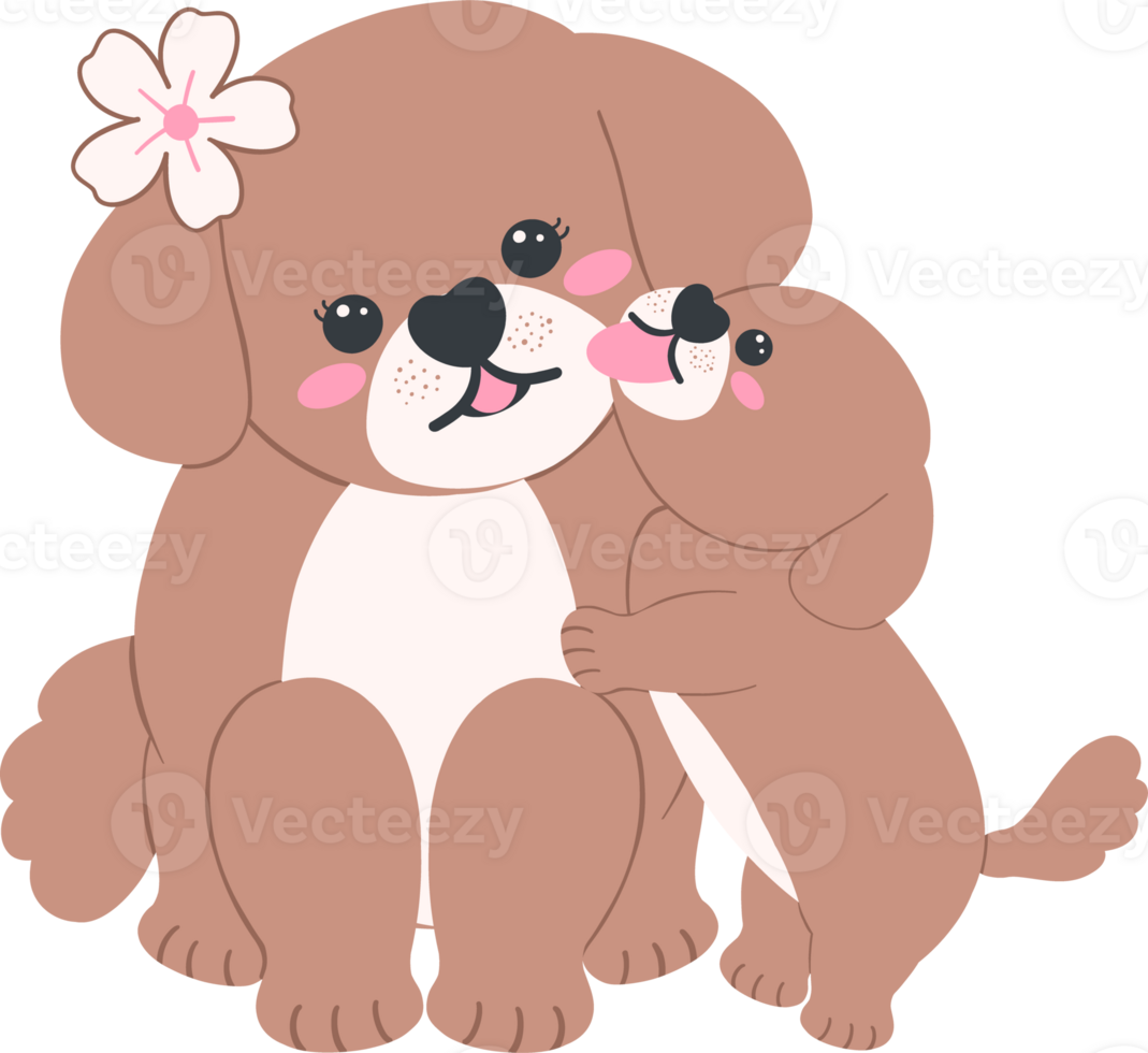 Mother's Day puppy licks its mother's cheek cartoon illustration in flat design with love and warmth png