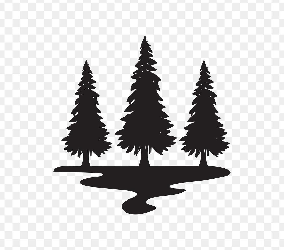 pine trees with lake silhouette art design, illustration vector