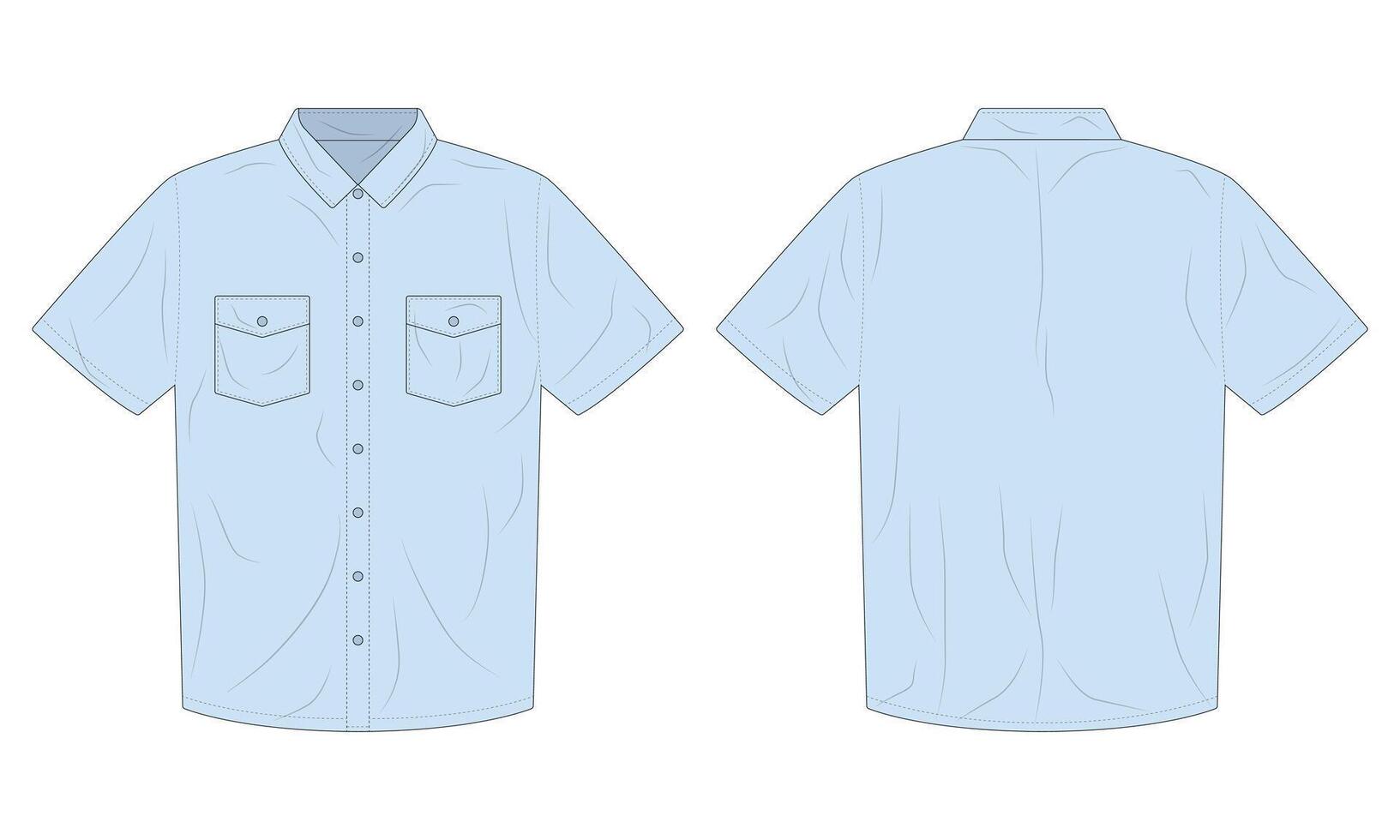 Short sleeve button down blue shirt template vector