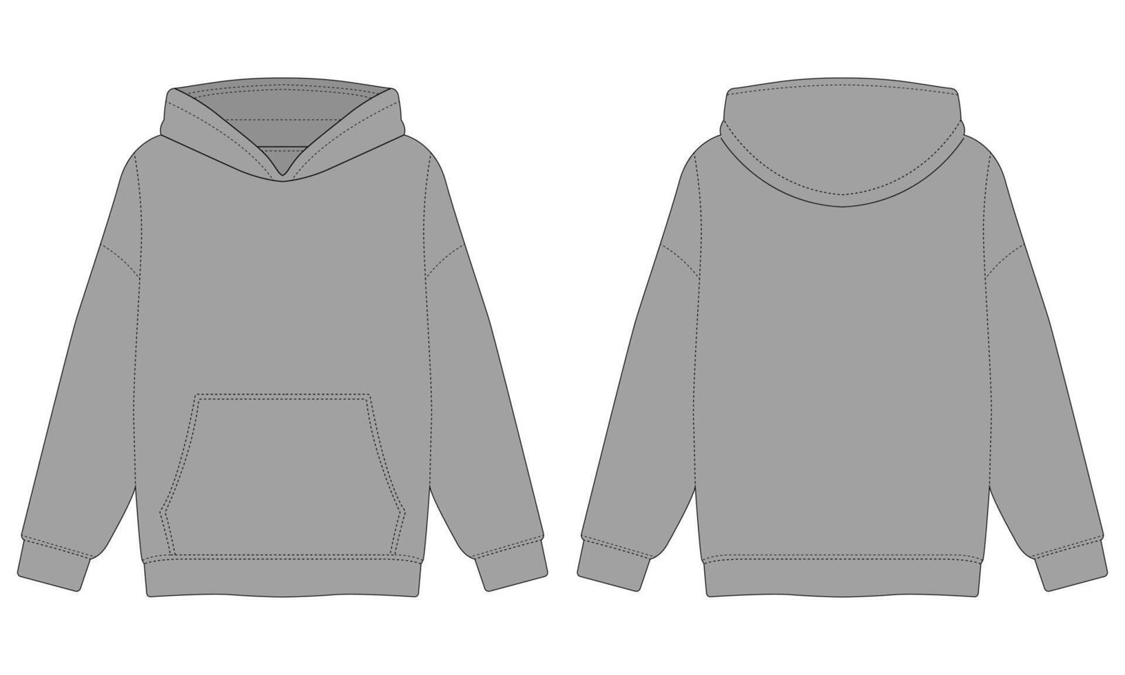 Gray hoodie sweater template front and back view vector