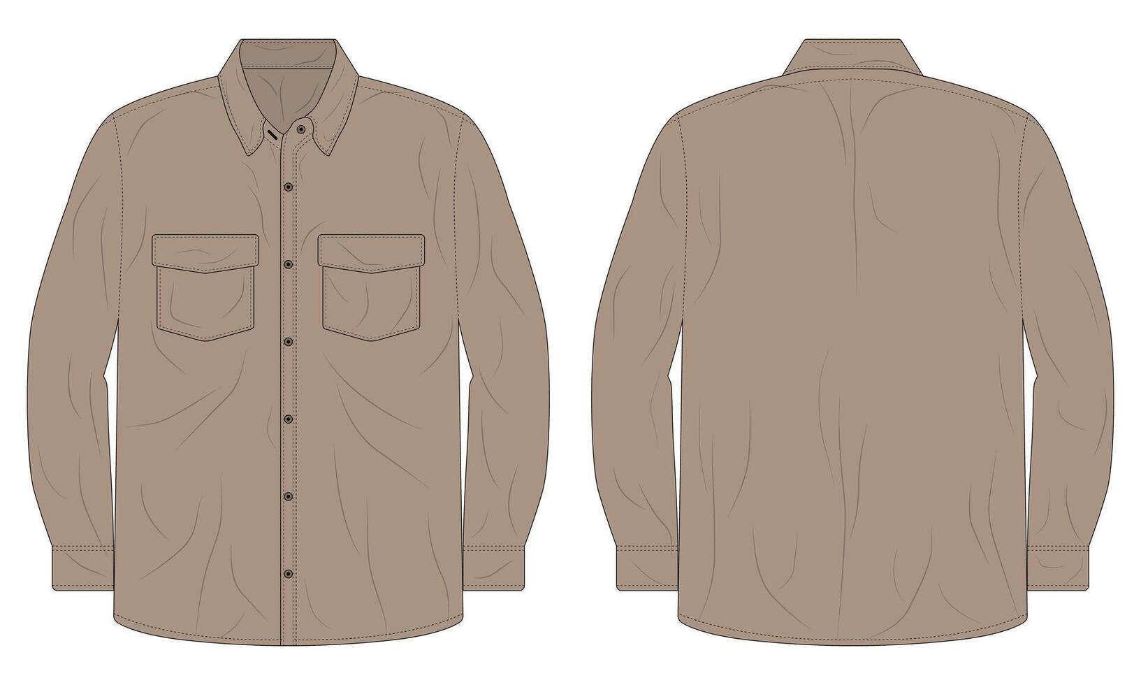 Men's brown long sleeve button down shirt template vector