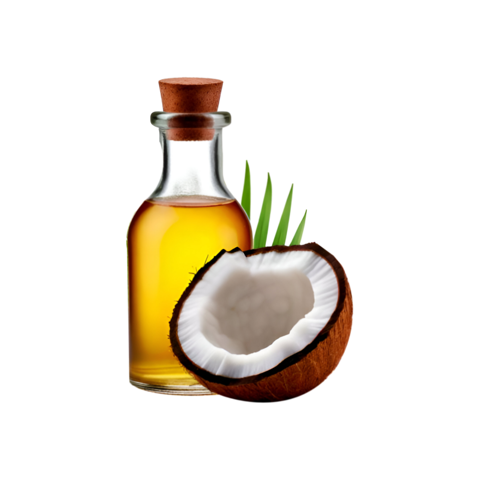 Glass bottle of coconut oil on transparent background png