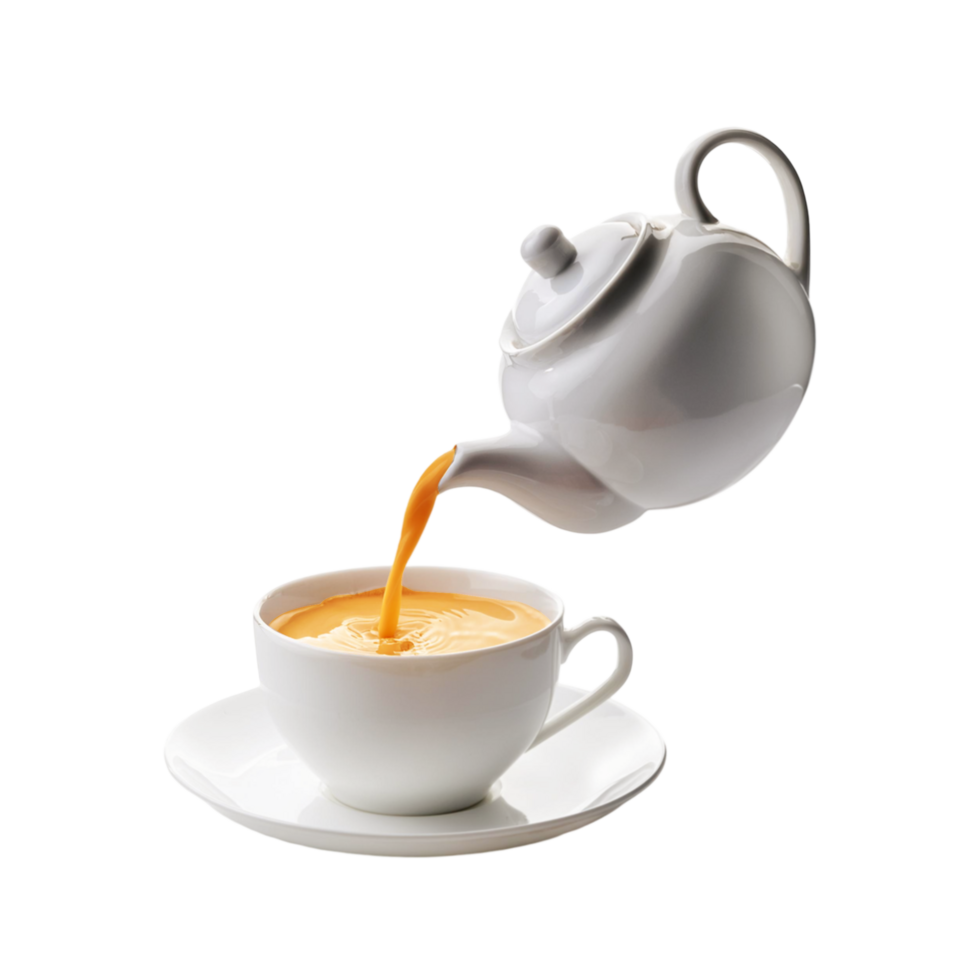 Milk tea pot with tea cup on transparent background png