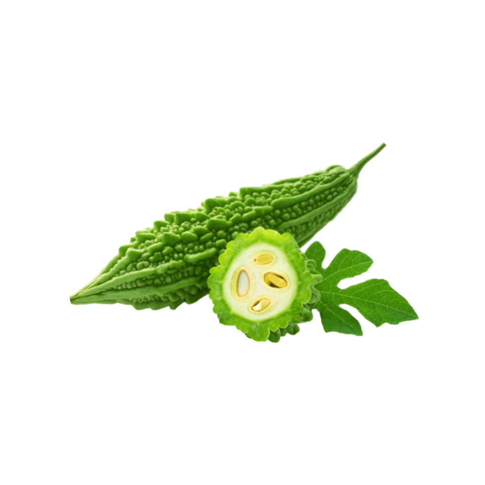Bitter gourd vegetable with slice on transparent background png
