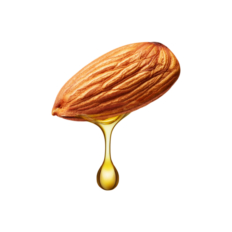 Oil drop fall from almond nut on transparent background png