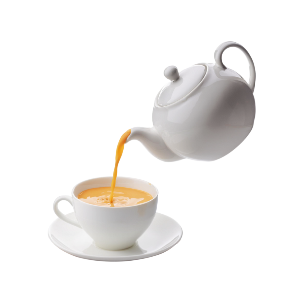 Realistic Milk tea pot with tea cup on transparent background png