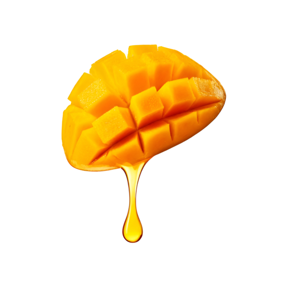 Juice drop fall from mango slice on transparent background png