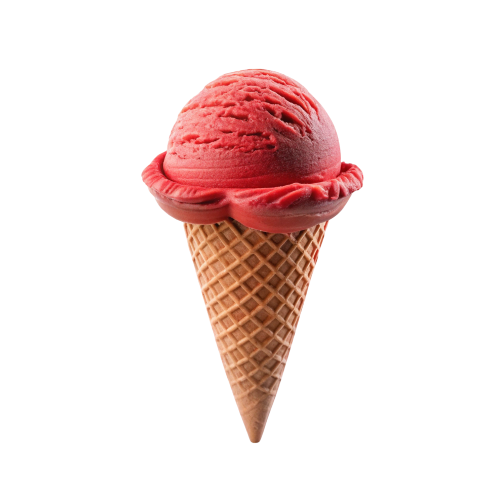 Isolated Strawberry Ice Cream in a Crisp Cone png