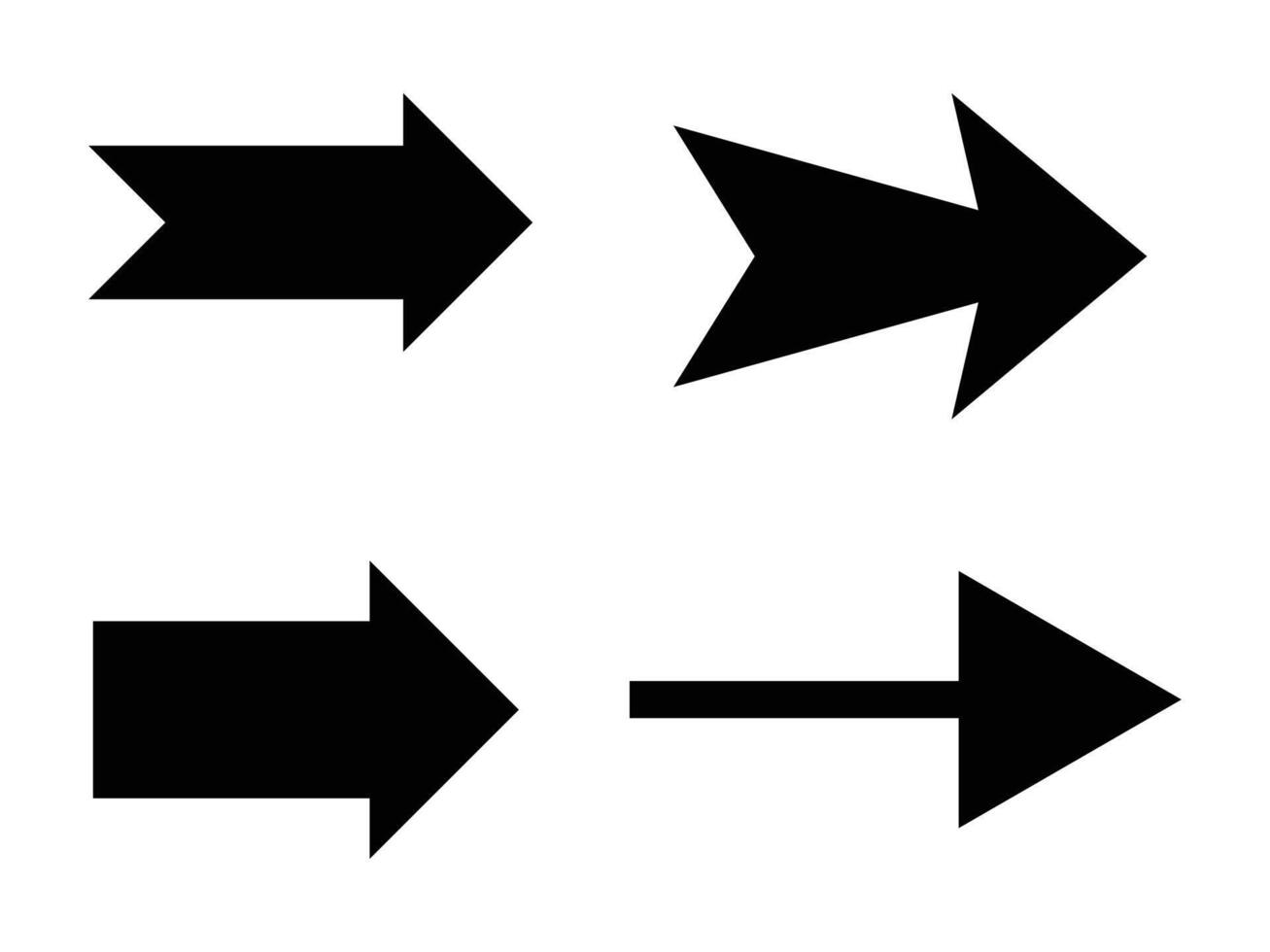 Four black directional arrows pointing right vector