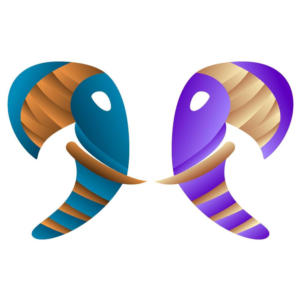 ELEPHANT HEAD WITH IVORY GRADIENT BLUE PURPLE COLOR. LOGO ICON SIMPLE DESIGN vector