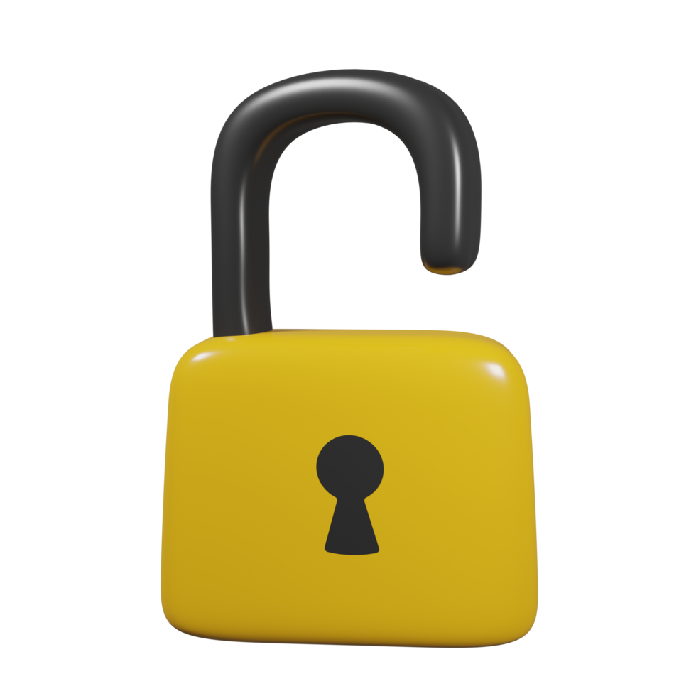 3D Yellow Open Padlock Icon png