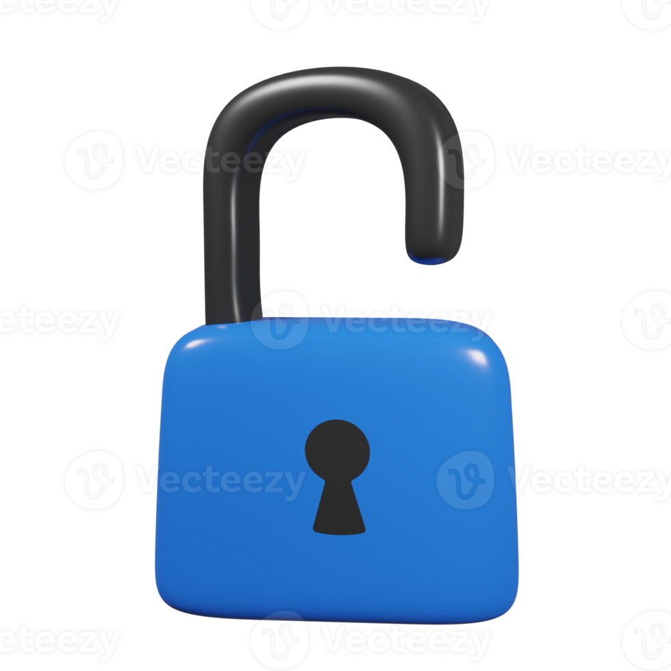 3D Blue Open Padlock Icon png
