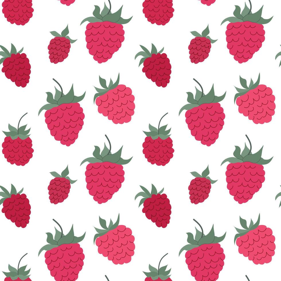 Bright berry pattern featuring assorted raspberries on a white background creating a cheerful and vibrant look vector