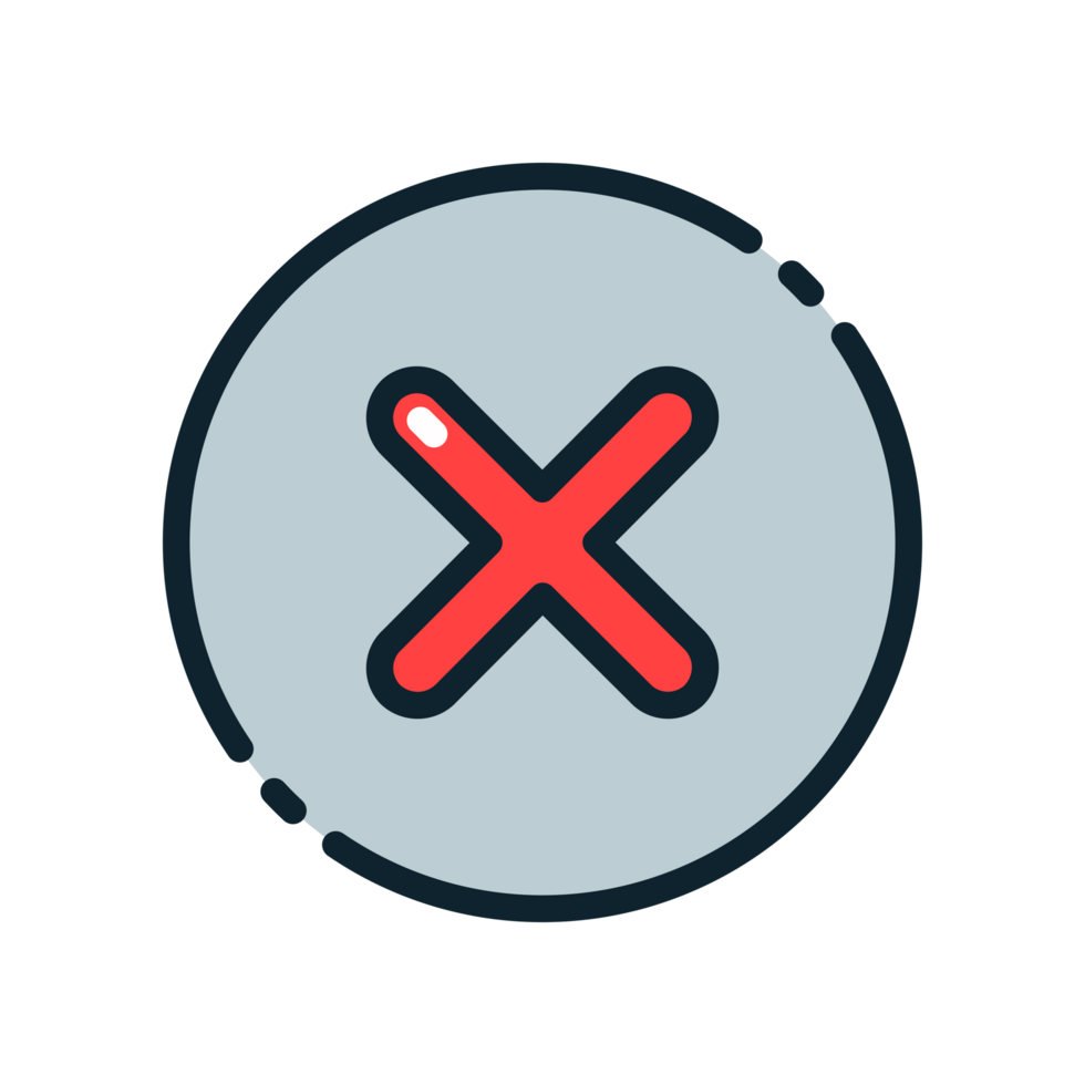 Design Illustration graphic of wrong mark icon with colored line style. Suitable for UI, mobile design, web design, etc. Transparent background. png