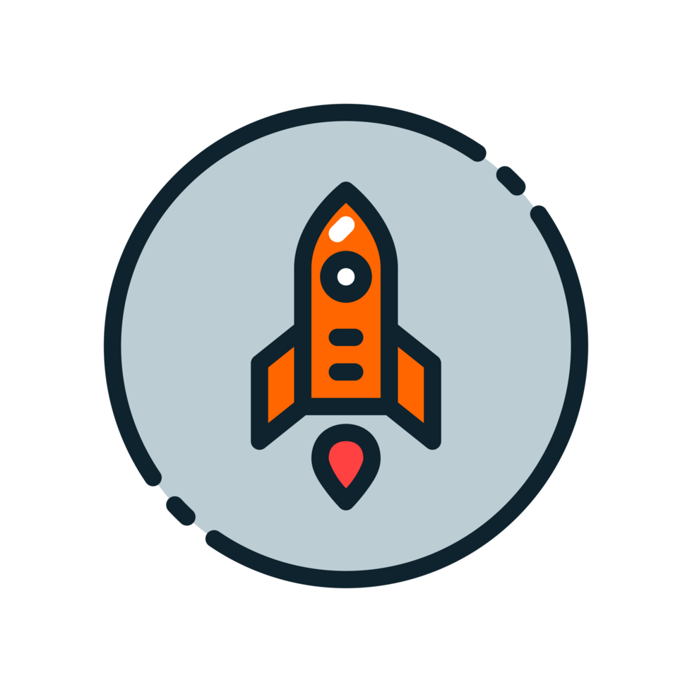 Design Illustration graphic of mini rocket icon with colored line style. Suitable for UI, mobile design, web design, etc. Transparent background. png