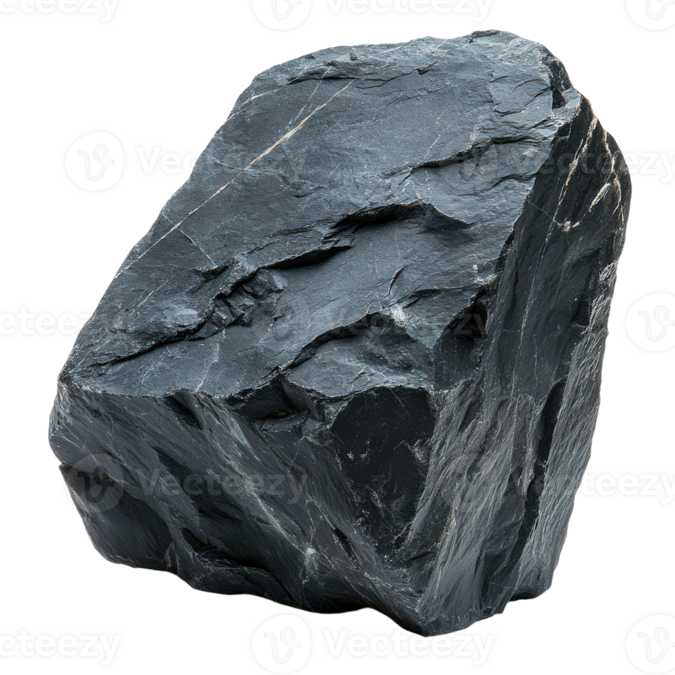 Unique black rock with intricate textures and natural edges png