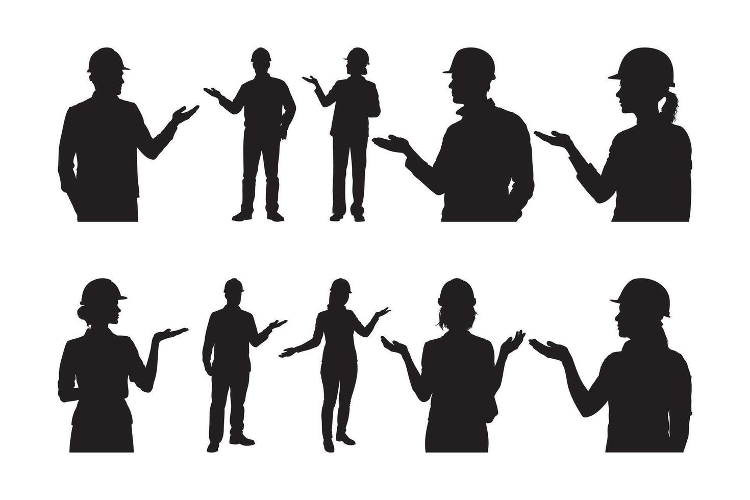 WebSilhouettes of construction workers presenting or pointing in different poses vector