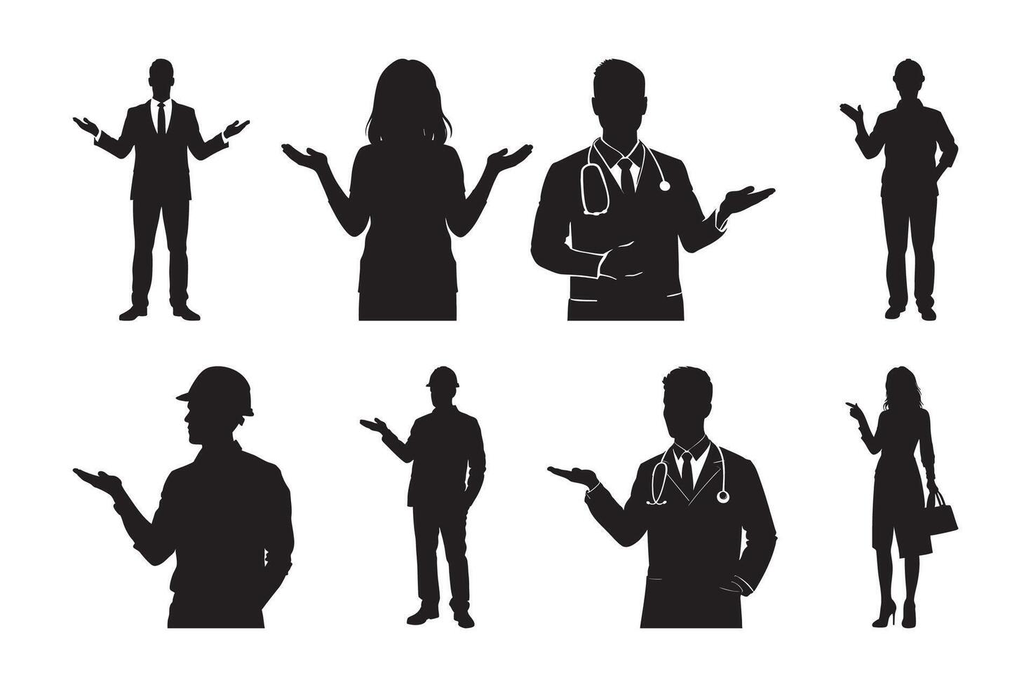 Silhouettes of Professionals and Business People Presenting vector