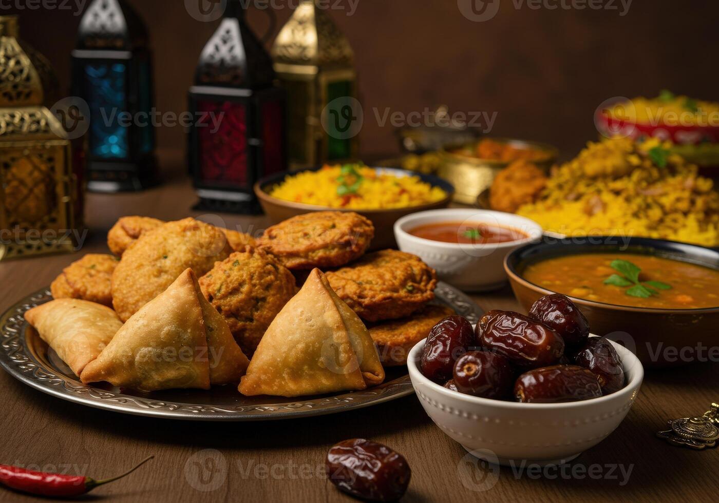 A table with various dishes of food photo