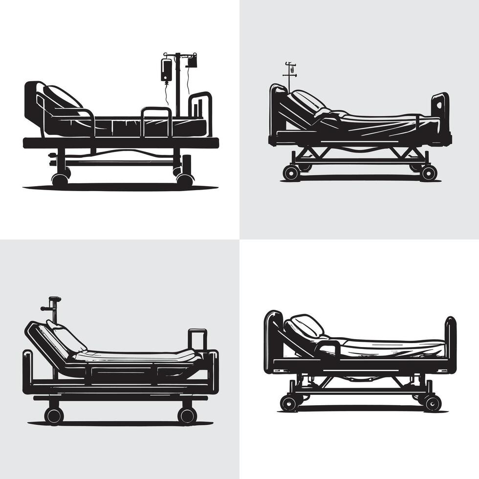 Hospital beds in silhouette vector
